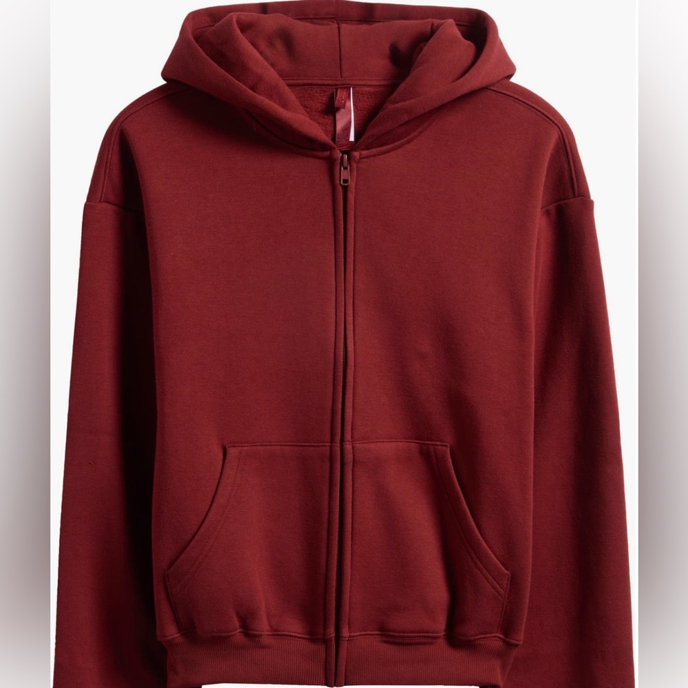 SKIMS Cotton Fleece Blend Burgundy Zip Up Hoodie ♥️ ✨ - Picture 4 of 5